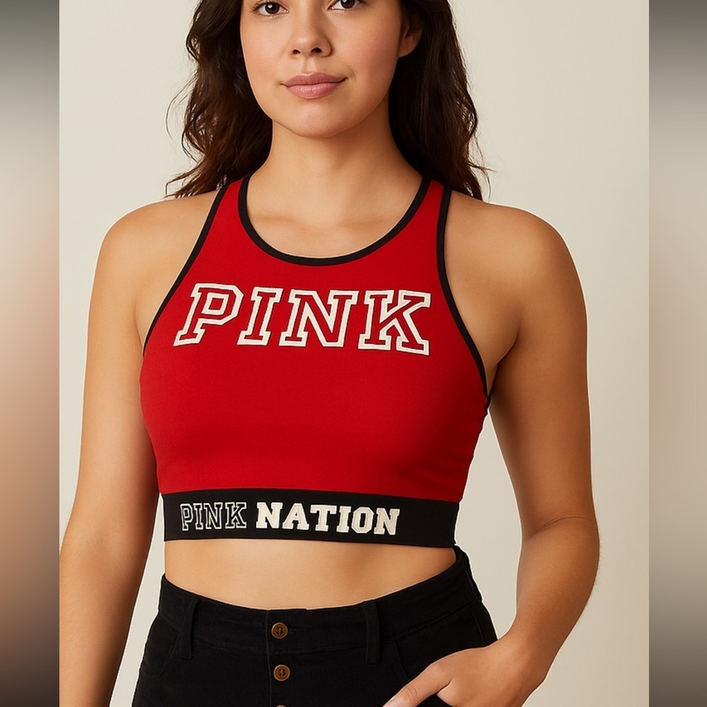 Victoria's Secret Pink Nation Red and Black crop top size Medium